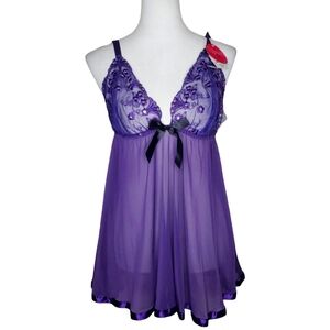 Spree Intimates Plus Size Purple Passion Embroidered Babydoll Lingerie
